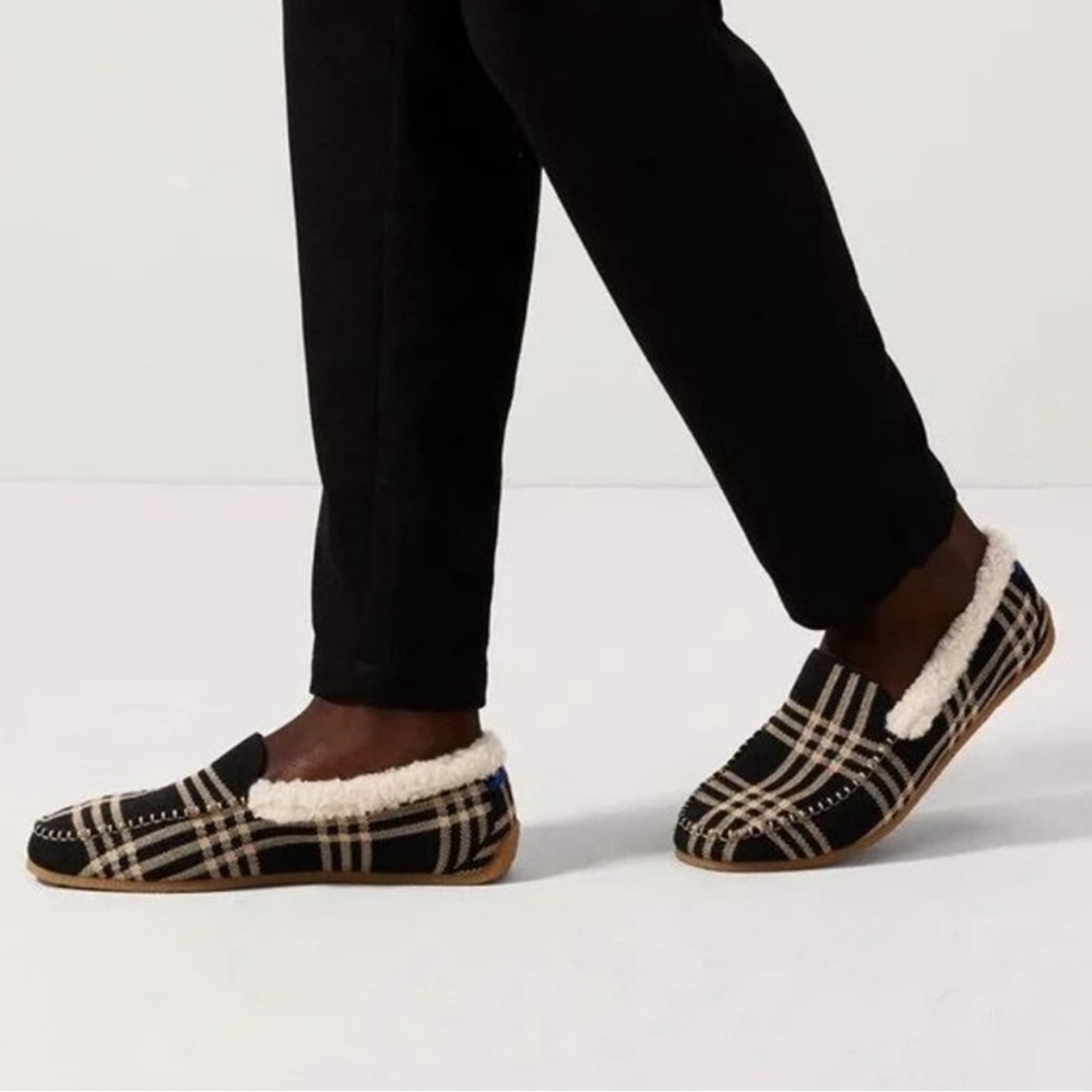 Rothy’s The Slipper in Black & Camel Plaid Slipper Slip-On Size W8 NWOB